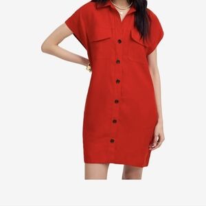 NWT Plus Size Madewell Sammy Dress Red Button-Up 100% Linen XXL.